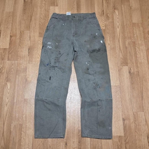 Vintage Carhartt B136 MOS Double Knee Carpenter Pants 33x32 Moss Distressed